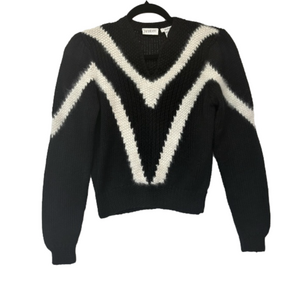 Kristen Women’s V-neck Chevron Rabbit Fur Blend Sweater Sz M Hand Knit Pull-over